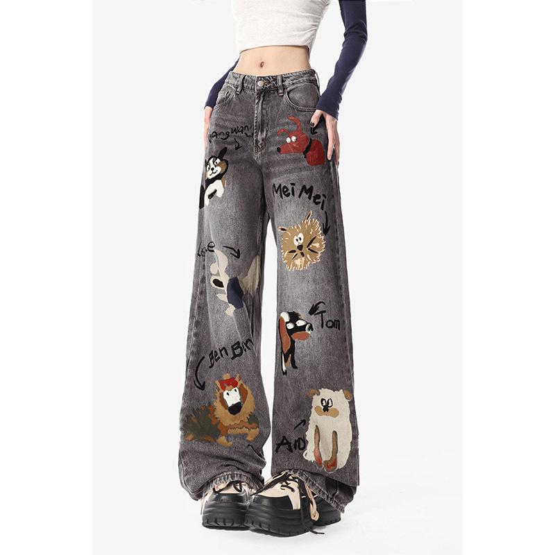 

Джинси з принтом графіті для жінок створюють відчуття ніші в американському вільному прямому стилі з високою талією XS