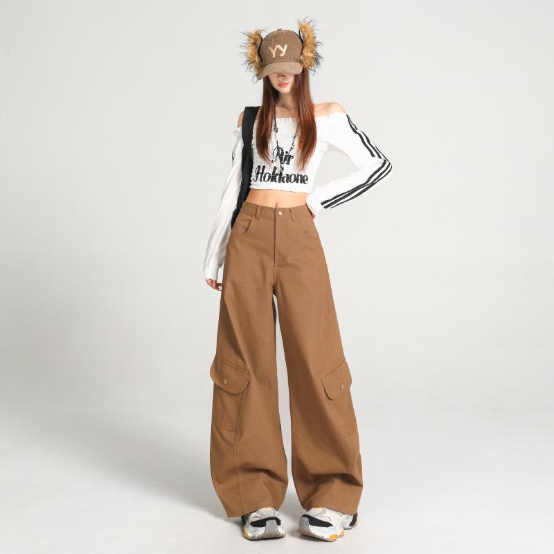 

Women s 2025 Autumn Retro Wide-Leg Cargo Pants S
