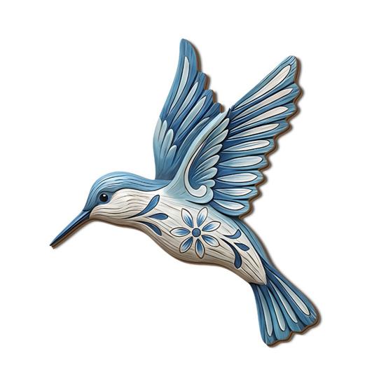Wood Hummingbird Wall Art Vintage Flying Blue Bird Sculpture Rustic Wall Hanging Decoration for Home Bedroom Living Room Decor