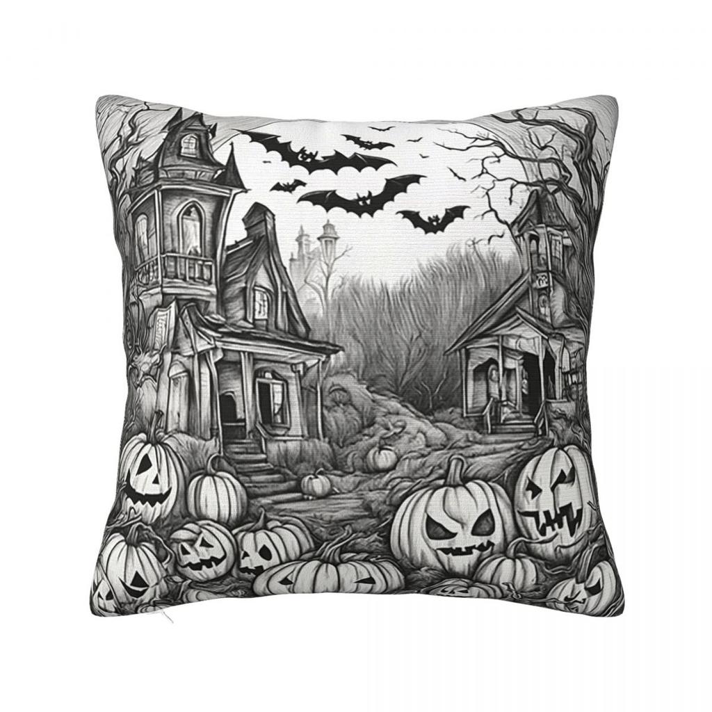 Spöklik Halloweenpumpa Patch Fyrkantigt Kuddfodral Kuddfodral Kuddfodral Pläd Kuddfodral för Hem Sovrum Bil
