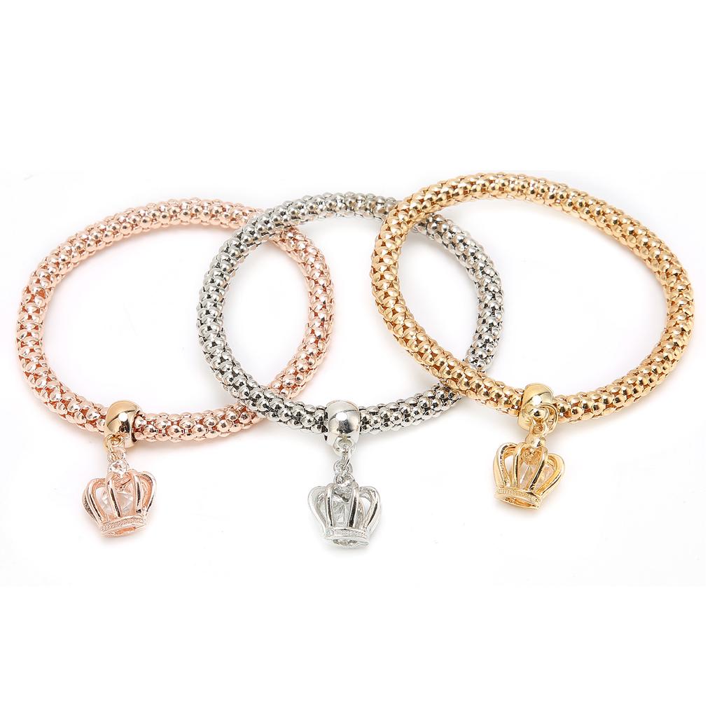 3pcs Popcorn Bracelets Alloy Elastic Charm Bracelets 3 Colors Couple Bracelet Set
