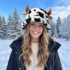 Plüsch-Fischerhut aus Kunstpelz Flauschiger Winter-Plüschhut Retro Kuhhorn-Eimerhut Damen