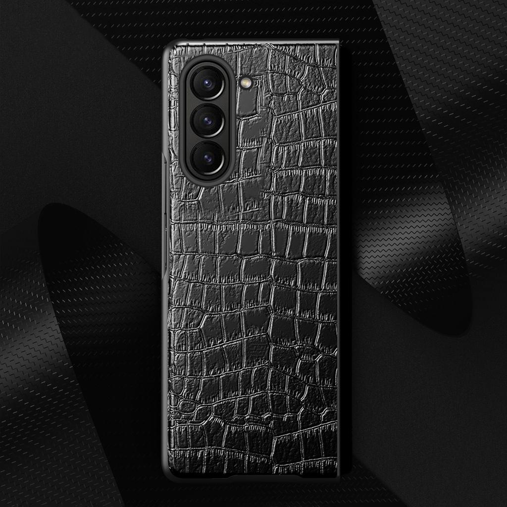 For Samsung Galaxy Z Fold5 5G Crocodile Texture Folding Phone Case PU Leather Coated PC Cover