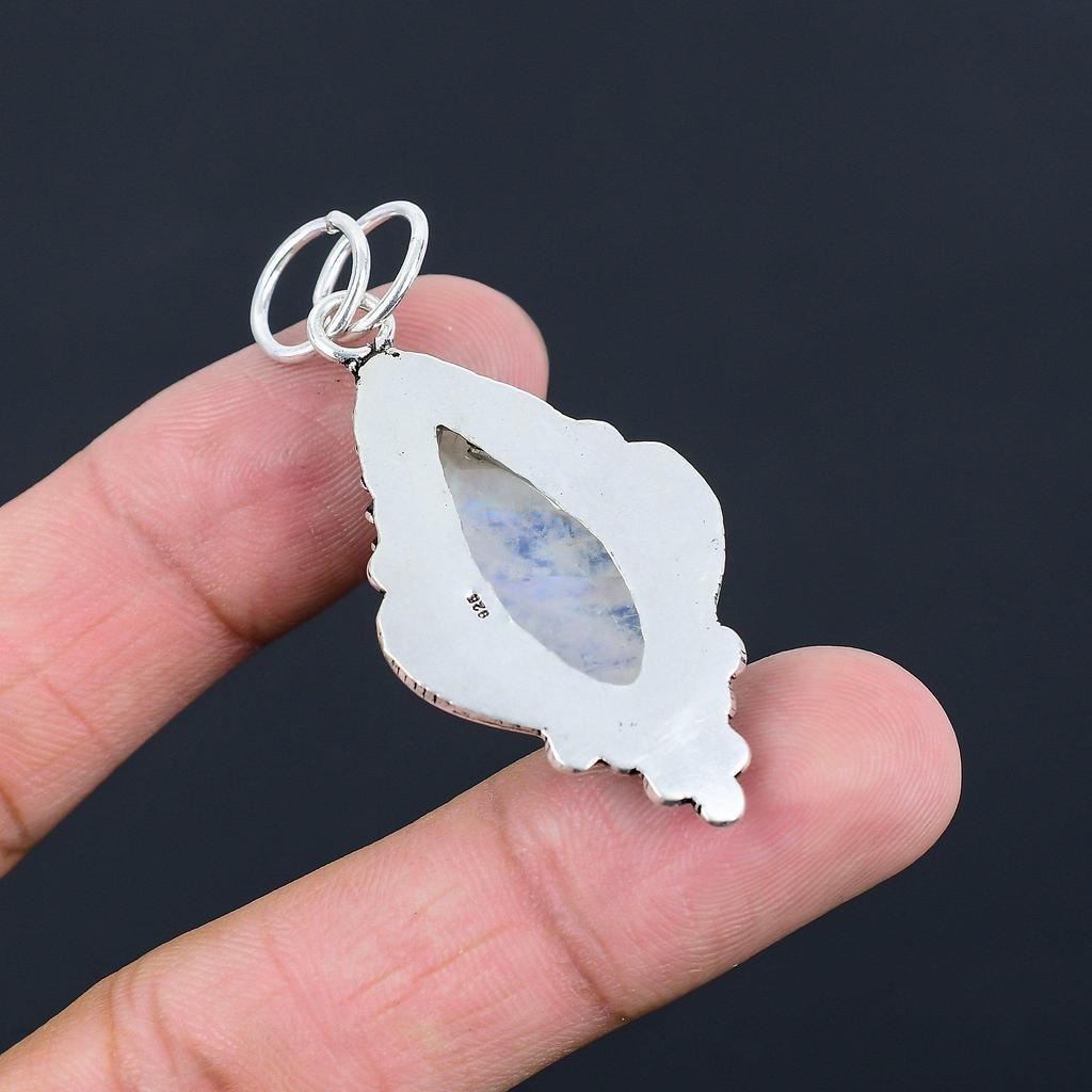 Sterling Silver Rainbow Moonstone Gemstone Ethnic Anniversary Pendant Jewelry
