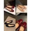 Sheepskin~ Grape mother The same style has an inner height increase of 4cm, noble gold buckle bow, square round head, shallow mouth flat shoes, wo