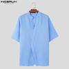 INCERUN Tricou de vară pentru bărbați, cu guler în V, mânecă scurtă, încrucișat în față, casual, semi-transparent, topuri 