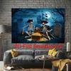 Party Backdrop Halloween Pirate Moon Skeleton Treasure Chest Flat Spooky Night Photo Background Decor Outdoor Party Decor