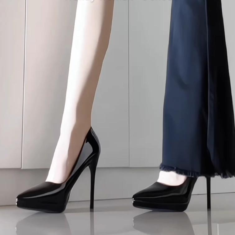 Thin heel fairy beautiful elegant gentle pointed temperament single shoes patent leather high heels versatile
