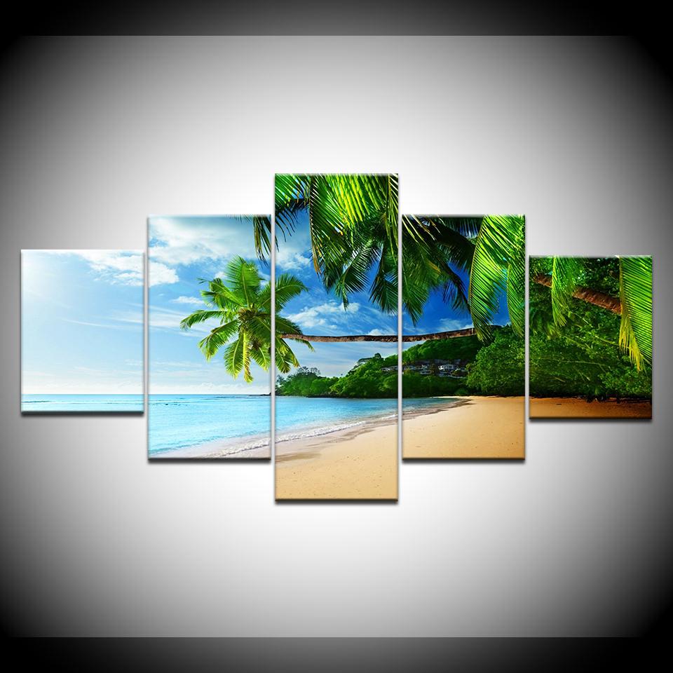 The scenery on the beach 5 Panel/piece HD Print modern wall posters Canvas Art Painting For home living room decoration