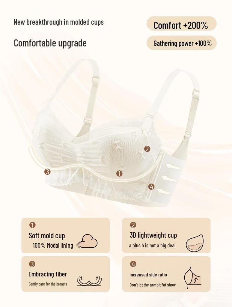 Damen Kabelloser Push-Up BH - Kleine Brust, Verstellbare Shapewear, Anti-Hänge-Effekt, Dünn, Seitenstütze, Sommerstil