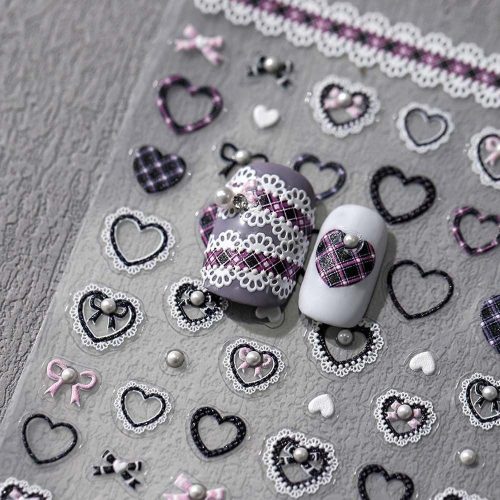 Pink White Black Lace Bowknot Nail Decals Love Heart Bow Nail Decorations  Girls