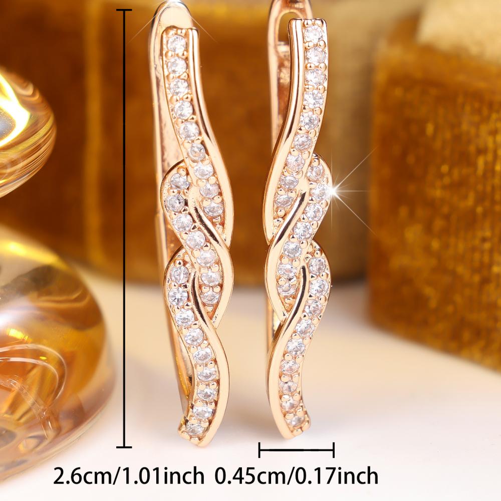 Elegant Rose Gold Color Twisted Wave Zircon Hoop Earrings for Women Daily Wear and Party