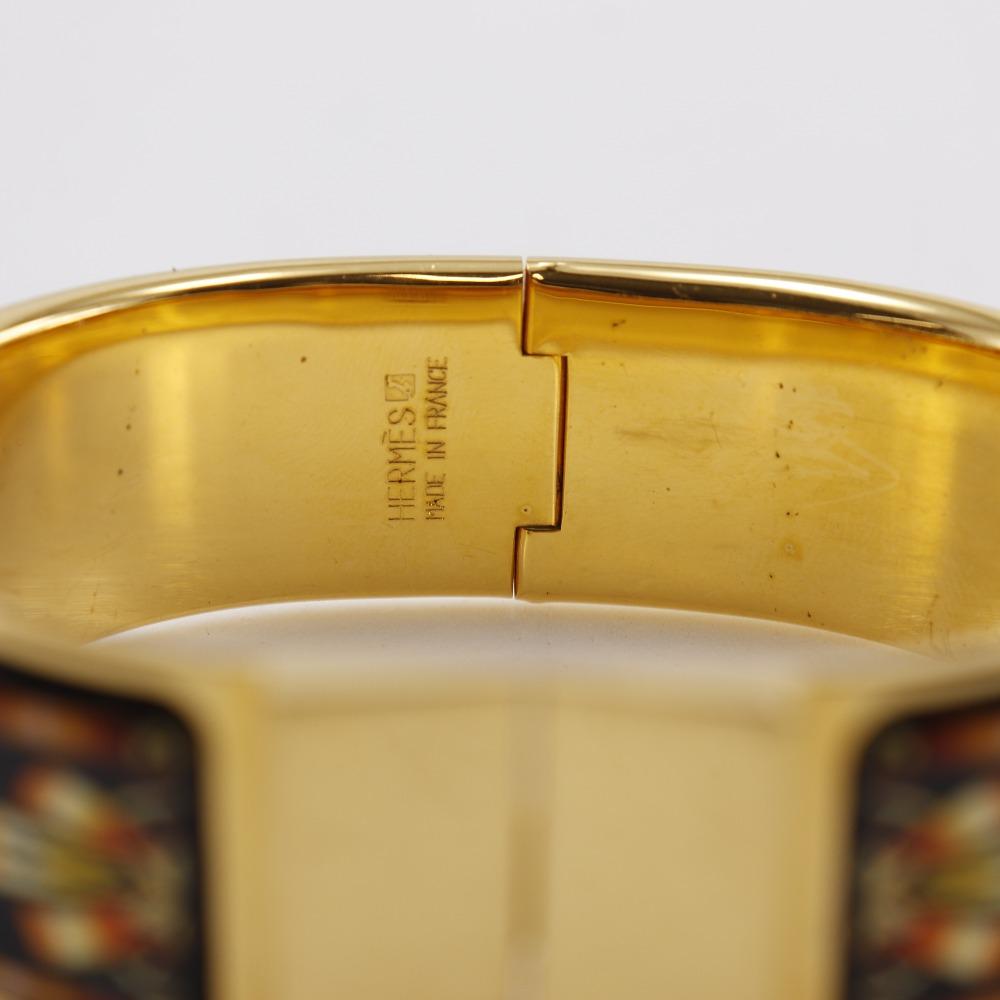 Hermes Standort E-Mail Armreif Cloisonné Pferde Muster Armspange schwarz Vergoldet 64,3g Damen Gebraucht