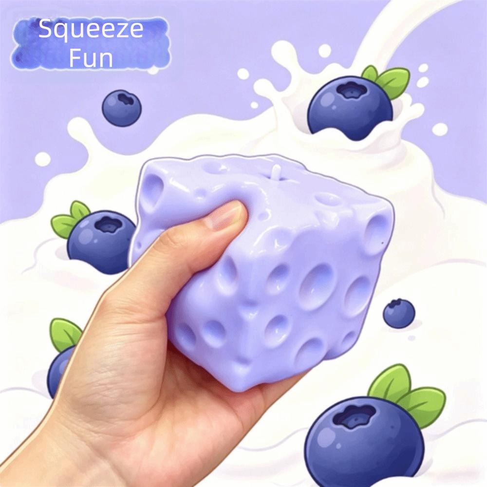 Non-Bounce Blueberry Cheese Squishy Super Soft Sensory Fidget Ball Cheese Cube Ball Children Gifts