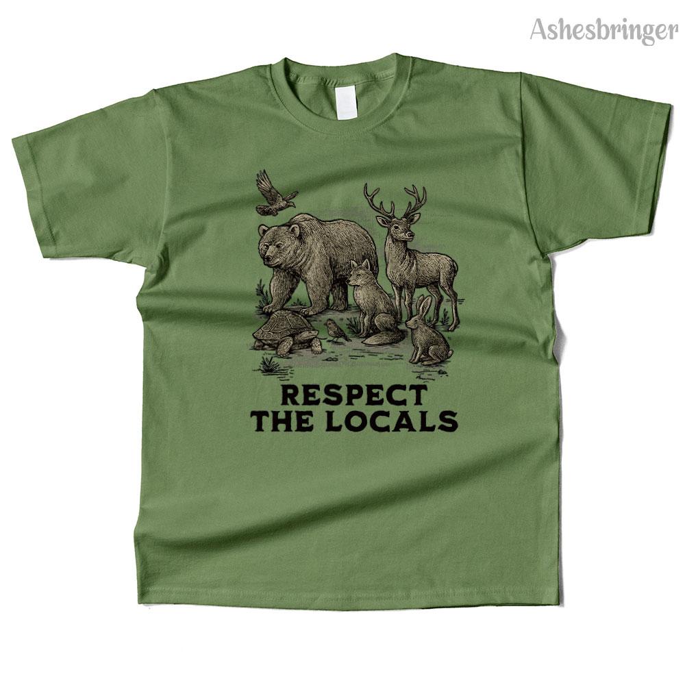 Mens Cotton Respect The Locals Graphic High Quality T Shirt Street Casual Style Tee for Men and Women