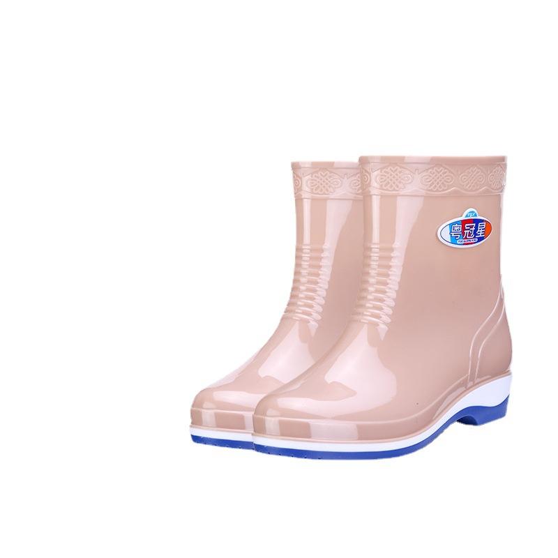 2025 new thick-soled pvc anti-skid water shoes short tube labor insurance wear-resistant car wash women's waterproof glue shoes rain-proof