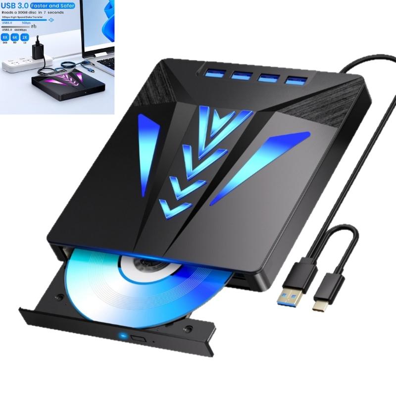 External Disc Drive for Laptop 6 In 1 USB Portable Disc Player External Disk Drive with Card Slot 3 USB2.0 1 USB3.0 Port