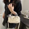 Sweet Ribbon Boston Bag for Women PU Leather Commuter Shoulder Bag Versatile Crossbody Bag Solid Color Handbag Purse
