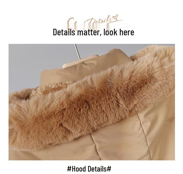 Women's Winter Petite Thickened Down Cotton Jacket with Fur Collar and Velvet Lining