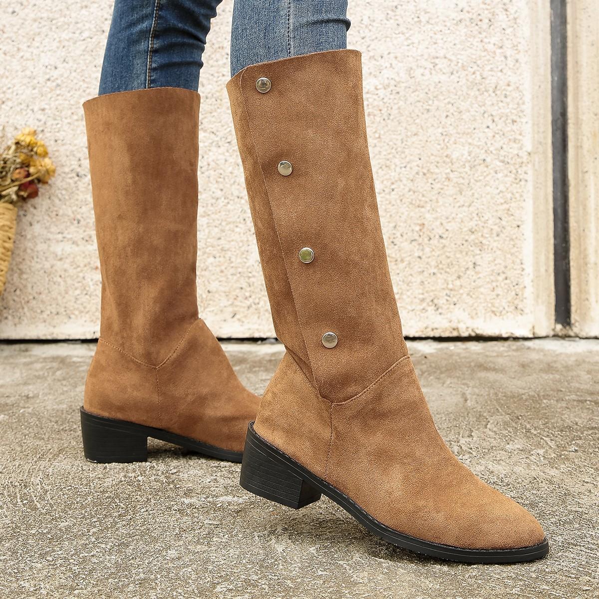 

2026 New Fashion Shoes Female Women s Boots Autumn Pointed Toe Suede Solid Middle Barrel Large Size Black Boots Botas De Mujer 35 хаки