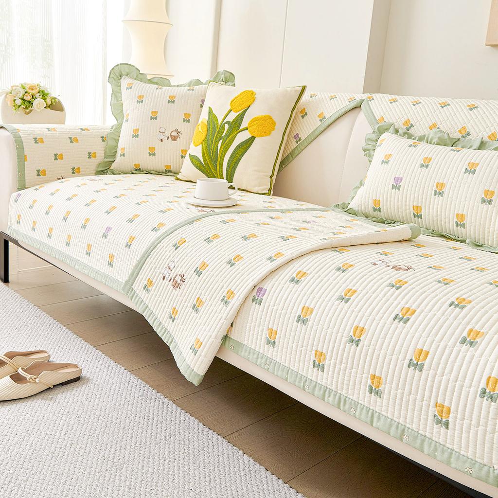 Fresh Floral Style Sofa Cover Home Decor Cotton Fabric Non Slip Seater Cushion Pad Dust Proof Wear Resistant Sofa Slipcovers