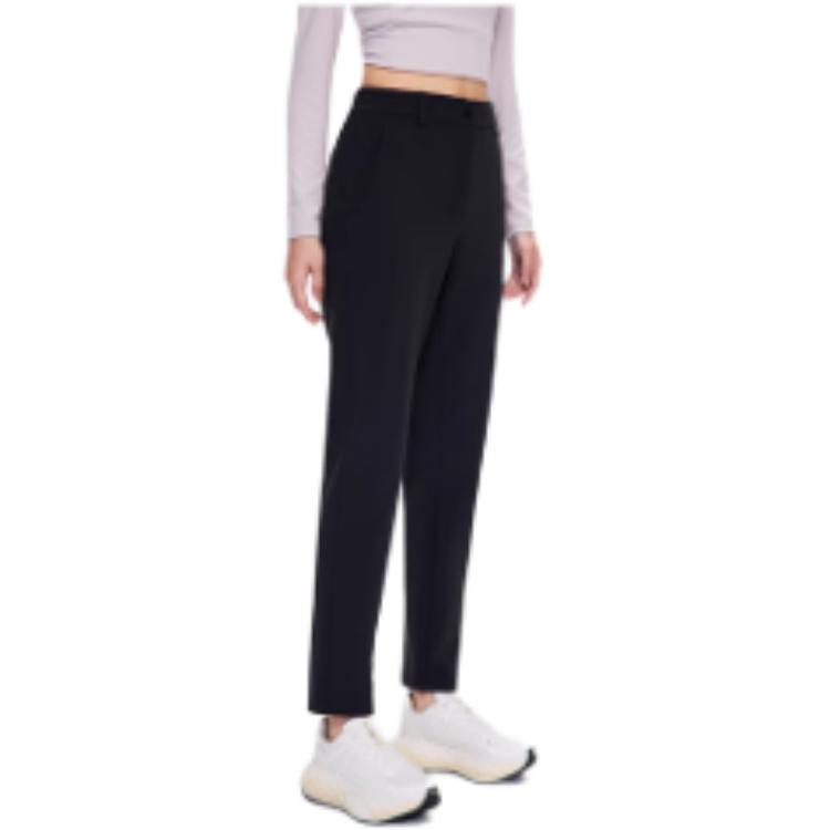 Anta Champion All-Weather Series Comfortable Casual High-Waisted Simple Straight Leg Fleece Knitted Sports Pants Women bottoms Basic-Black 162440306-3
