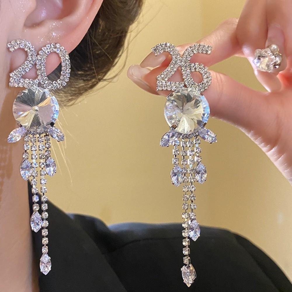 2026 Pendant Rhinestone Tassel Earrings Jewelry Number Earrings  Valentine's Day Gift