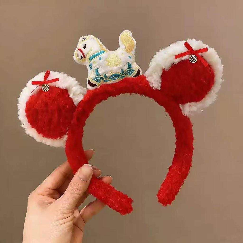 Red Zodiac Horse Headband - Cute Cartoon Accessory for Women and Children (Autumn/Winter Collection)