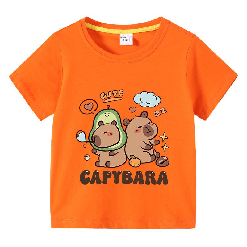 Solid Color Kids Basic T-shirt Capybara Tees 3-10Years Children Short Sleeved Clothes Boys Girls Round Neck Tops Birthday Gifts