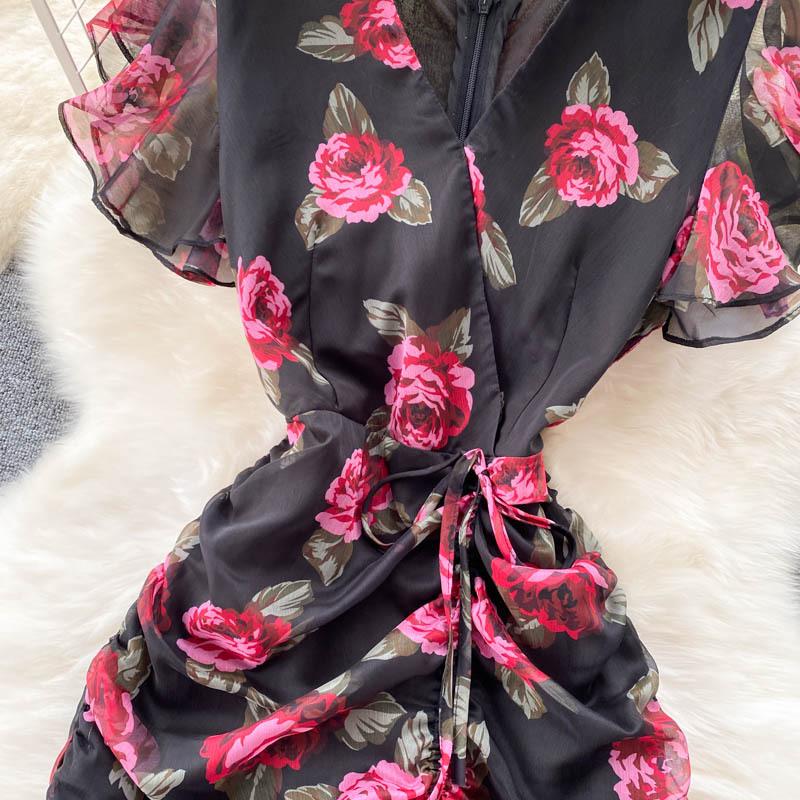 Printed Dress Temperament Ruffle Fishtail Gowns Women's Dress