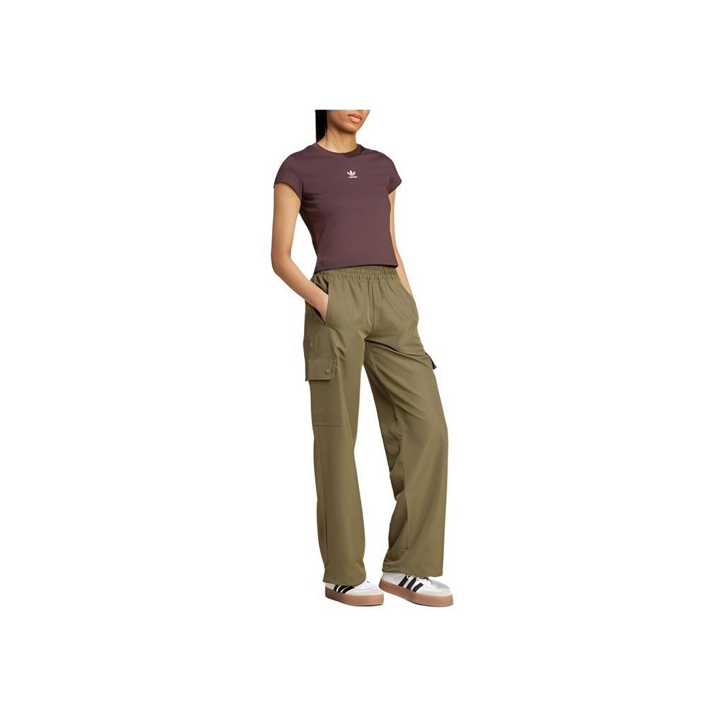 Adidas Originals Solid Color Comfortable Loose Fit Multi-Pocket Cargo Pants Women Pants Olive IX9972