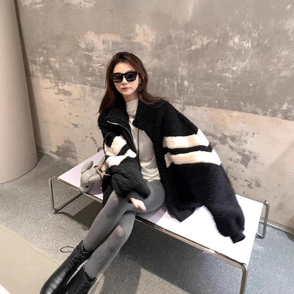 Women's Plus Size 2024 Winter Thick Lambswool Zipper Coat