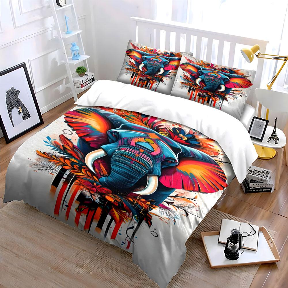 Colorful elephant with flowers. Bedding sets Duvet cover sets Duvet covers Pillowcases(1*Duvet Cover 2*Pillowcases without duvet insert)