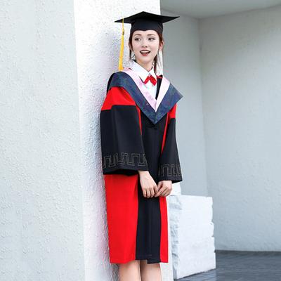 2 Pcs/Set Bachelor Uniform with Hat V Neck Knee Length Long Sleeve Hidden Button Liberal Arts Student Graduation Robe Graduation Party Uniform