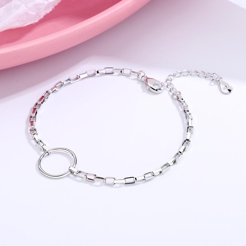 925 Silver Geometric Square Round Bead Bracelet For Women Personality Temperament Simple Hand Jewelry Party