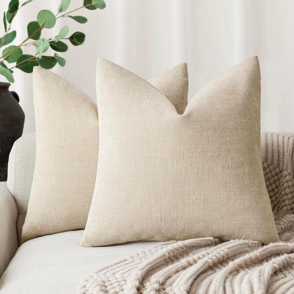 Pack of 2 Soft Textured Throw Pillow Covers Square Accent Solid Cushion Cover Cozy Farmhouse Pillow Case with Zippe for Couch