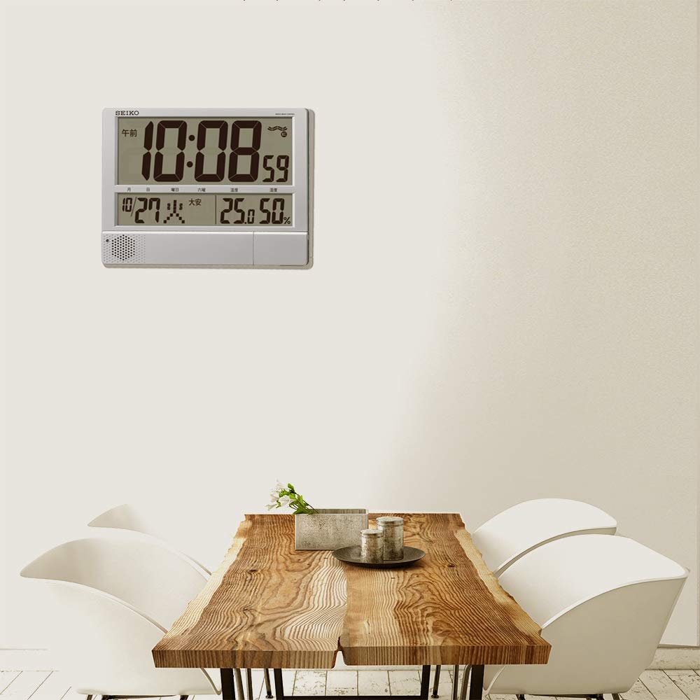 Seiko Clock a wall clock and table clock with digital programmable Rokuyo days of the and humidity silver metallic SQ434S, radio-controlled display,