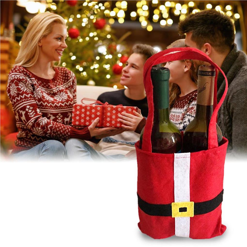 6Pcs Xmas Red Wine Bag Red Black Classic Candy Pouches Large Festival Handbags Kitchen Office Decorations Christmas Props