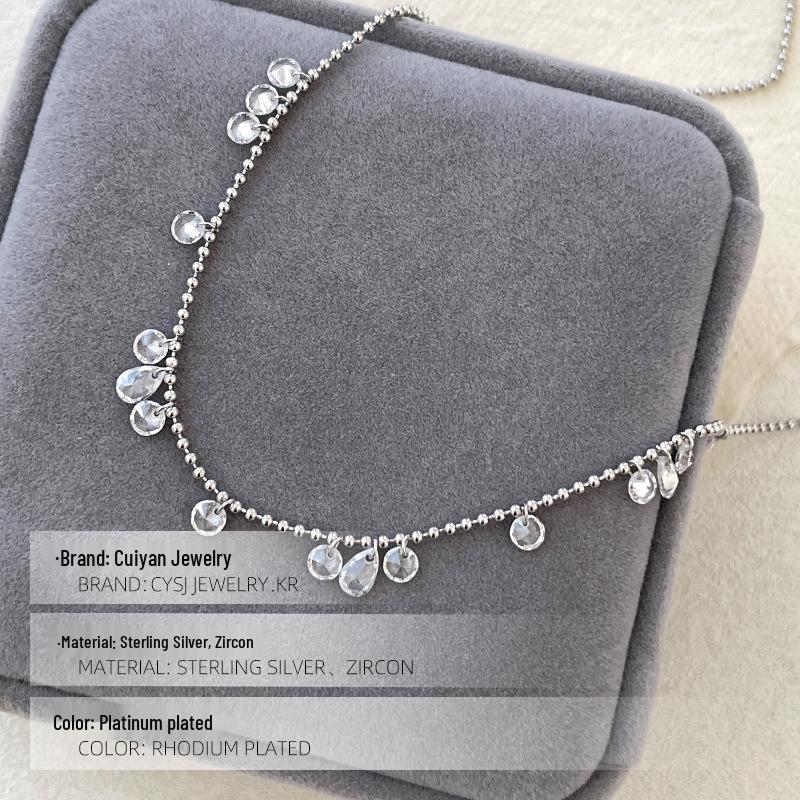 Cui Yan S925 Sterling Silver Starry River Necklace - Tearful Sky Stars Trendy Fashion Clavicle Chain for Women