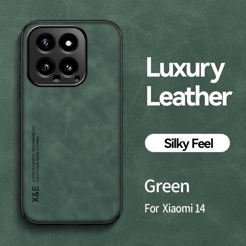 For Xiaomi 14 Luxury Leather Magnetic Case Shockproof Bumper Soft Back Cover For Xiaomi 14 Pro For Xiaomi 14 зелёный