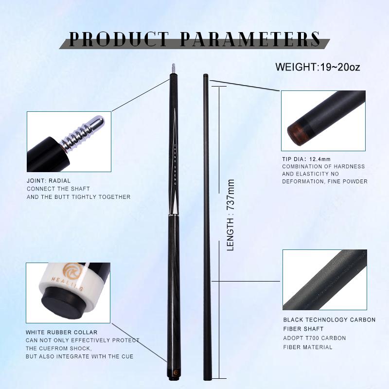 Okhealing Karbonfaser Billard Queue Billardstöcke 12,4 mm Spitze Radial Pin Verbindung 147 cm/58 Zoll Länge 19~20 oz Gewicht Billard Queue