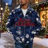 Men's Christmas Print Zip-Up Jacket, Loose Fit Casual Lapel Collar Outerwear for Holiday