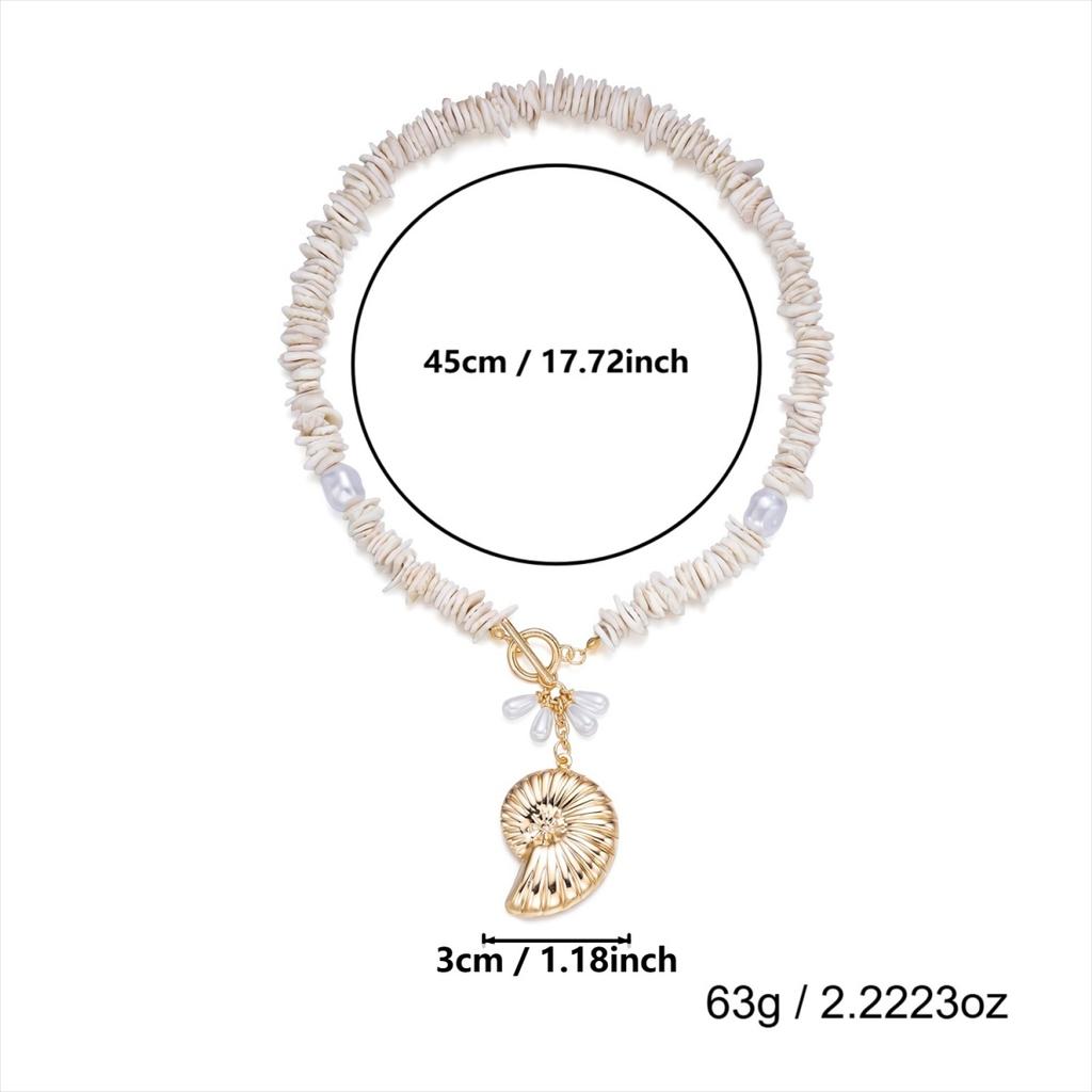 Collana con Ciondolo Conchiglia di Acrilico Frantumato e Perla Sintetica per Donne Uomini Bohemien Vacanza al Mare Estiva