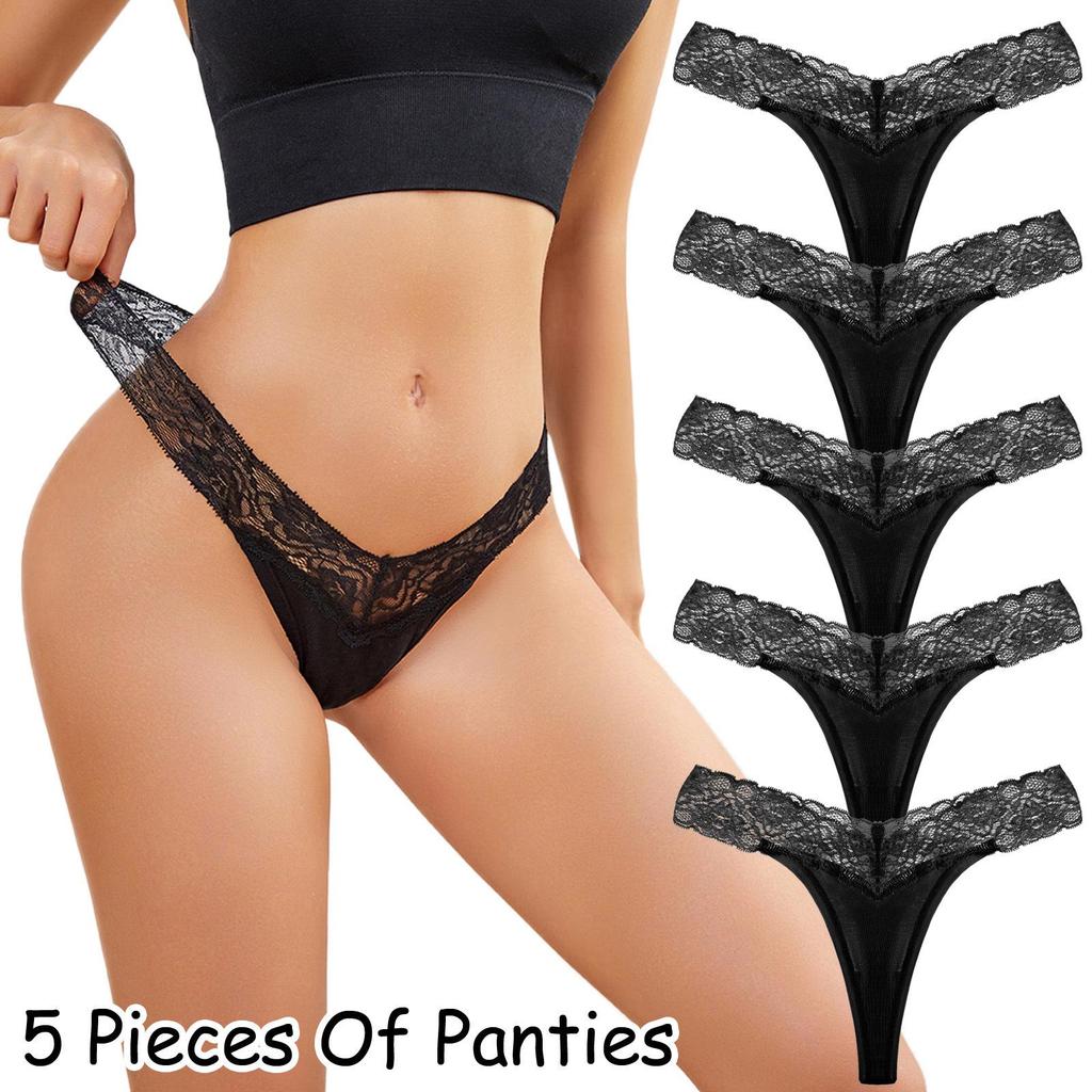 5-Piece Plus Size Women's Lace Low-Rise Thong Set