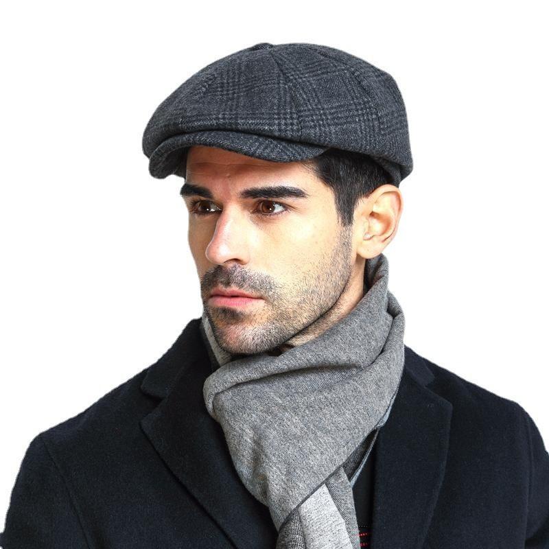 Zealous Sole Men's Black Beret 62Cm Large Plaid Octagonal Cap Artist Beret Big Size Casual 61-62Cm