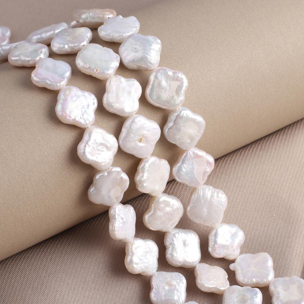 1String, White Natural Freshwater Pearls, Boho Lozenge Pearl Beads, 12mm, for DIY Jewelry Making, Unique Birthday Party Wedding Crafts, 36cm
