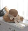 Lace straw hat women's summer bow hollow straw weaving sunscreen sunshade bucket hat sweet beach outing hat