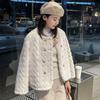Women's Autumn Winter Short Faux Mink Fur Coat with Cotton Padding Thickened Crew Neck Fluffy Fashionable Outerwear