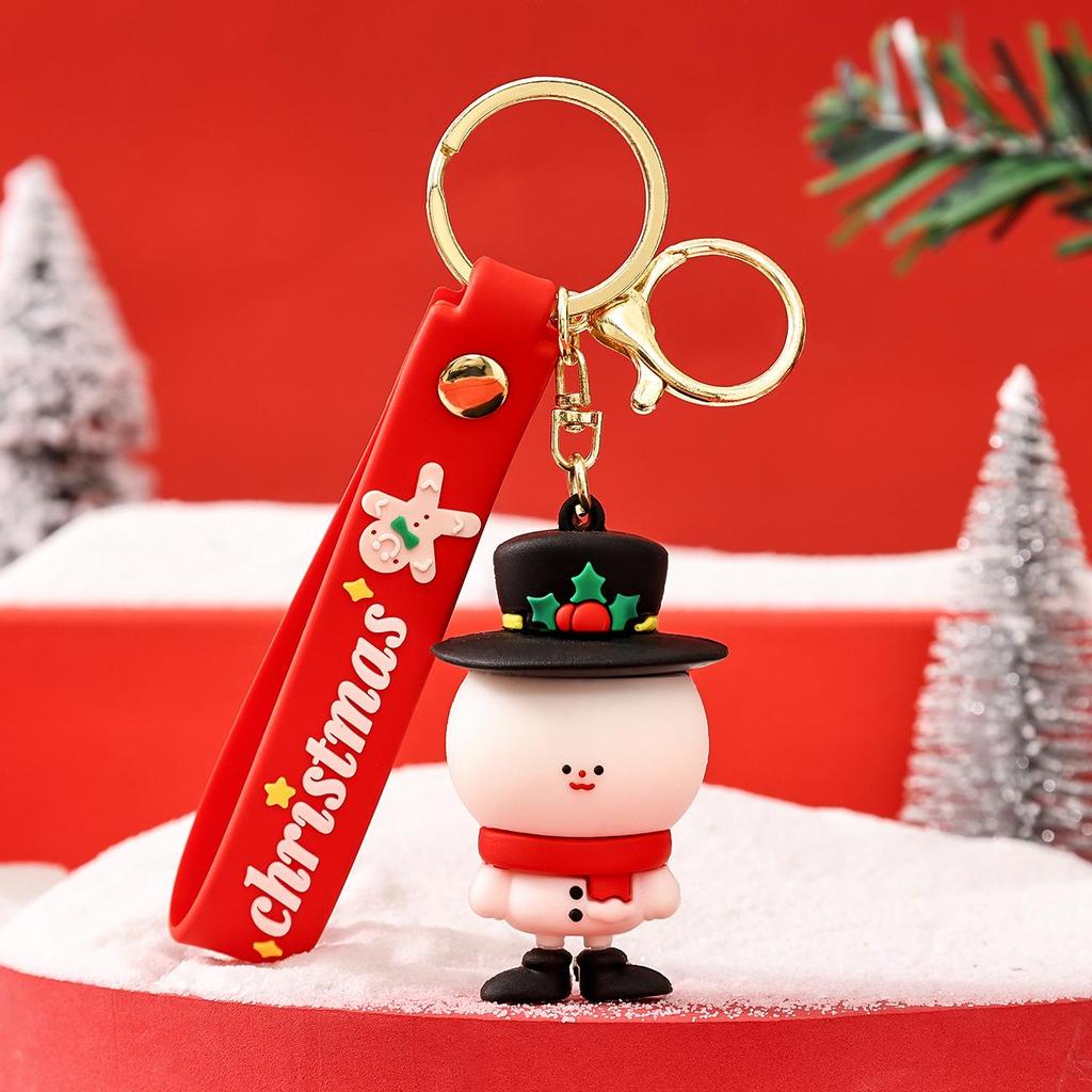 Niedlicher Cartoon Weihnachts Schneemann Gummi Schlüsselanhänger - Weicher Anhänger für Schlüssel oder Taschen