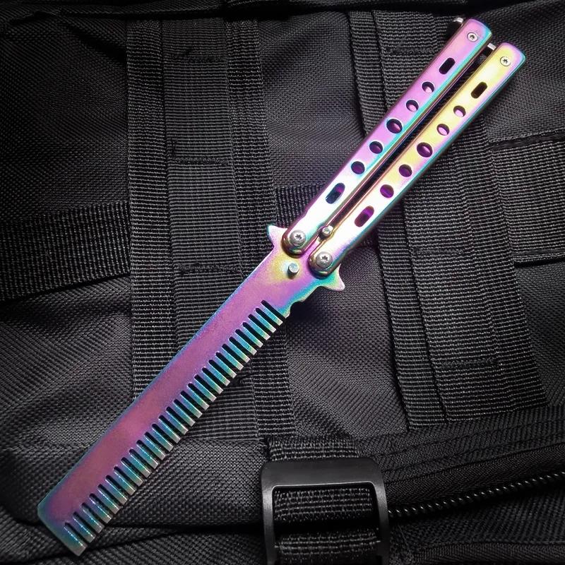 Foldable Comb Stainless Steel Practice Training Butterfly Knife Comb Beard Moustache Brushe Salon Hairdressing Styling Tool